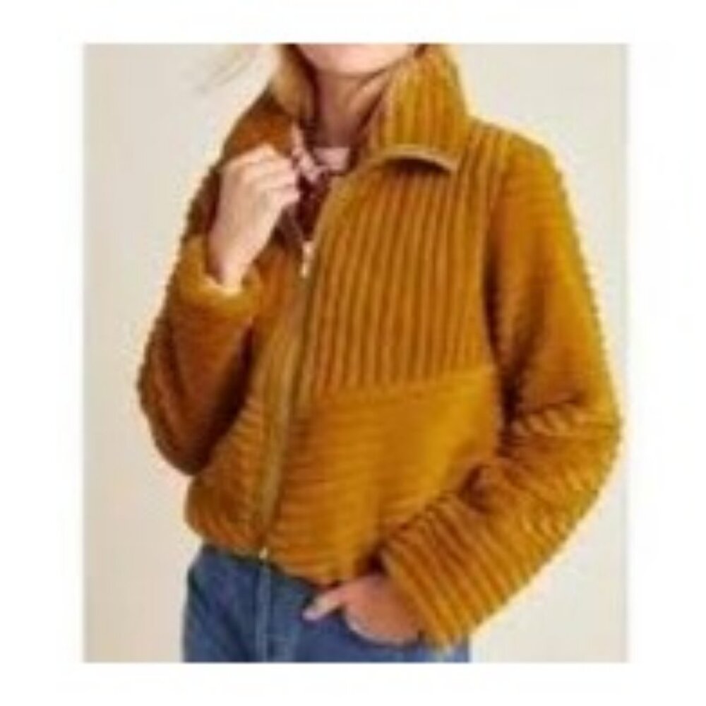Anthropologie Natasha Faux Fur Jacket Size XS Bomber Maize Mustard $170